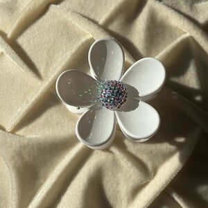 White Flower Claw Clip with Rhinestone center